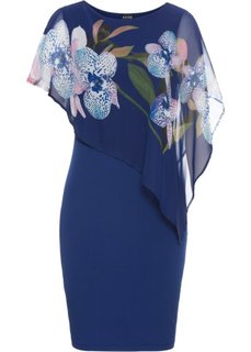 Платье с шифоновой накидкой (темно-синий с рисунком орхидей) Bonprix