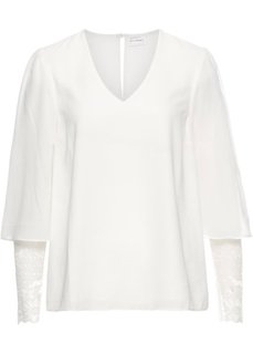 Блузка с кружевными рукавами (цвет белой шерсти) Bonprix