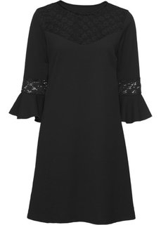 Платье из трикотажа с кружевом (черный) Bonprix