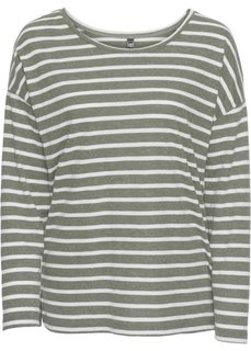 Футболка с длинным рукавом (оливковый/белый в полоску) Bonprix