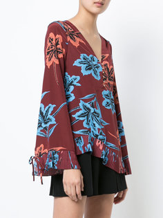 Long Sleeve V-Neck Blouse With Pleated Hem Derek Lam 10 Crosby