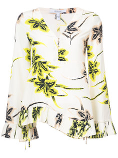Long Sleeve V-Neck Blouse With Pleated Hem Derek Lam 10 Crosby