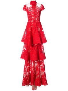 кружевное платье с оборками Marchesa