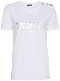 футболка с логотипом и пуговицами на плече Balmain