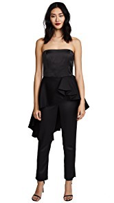 Halston Heritage Strapless Ruffled Satin Jumpsuit