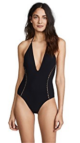 Jonathan Simkhai Studded Lace Up Back Swimsuit