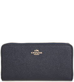Синий кожаный кошелек на молнии Coach