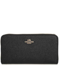 Черный кожаный кошелек на молнии Coach