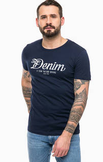 Синяя хлопковая футболка с принтом Tom Tailor Denim