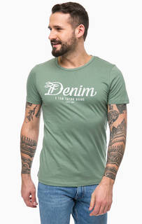 Хлопковая футболка цвета хаки с принтом Tom Tailor Denim