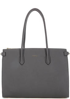 Серая сумка из натуральной кожи с двумя отделами Furla