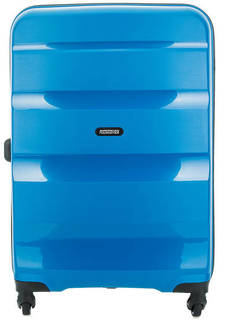 Синий пластиковый чемодан на колесах American Tourister