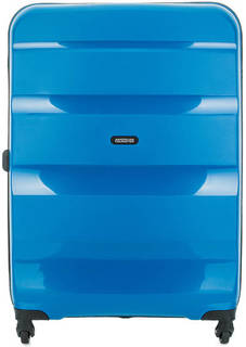 Синий пластиковый чемодан на колесах American Tourister