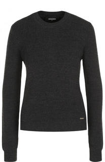 Шерстяной пуловер фактурной вязки с круглым вырезом Dsquared2