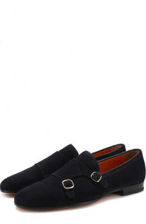 Замшевые монки с двумя пряжками Santoni
