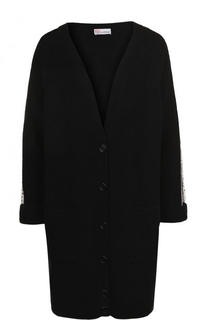 Удлиненный шерстяной кардиган с кружевными вставками REDVALENTINO