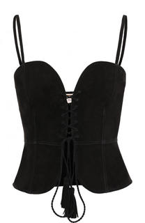 Приталенный замшевый топ со шнуровкой Saint Laurent