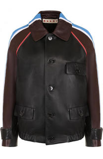 Кожаная куртка с отложным воротником и контрастной отделкой Marni