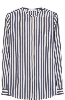 Шелковая блуза в полоску с воротником-стойкой Loro Piana