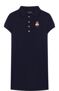 Хлопковое мини-платье прямого кроя с вышивкой Polo Ralph Lauren