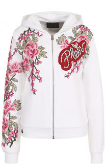 Хлопковый кардиган с контрастной вышивкой и капюшоном Philipp Plein