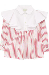 Хлопковая блуза в полоску с оборками Fendi Roma