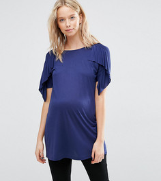 Футболка для беременных с оборками на рукавах ASOS Maternity - Темно-синий