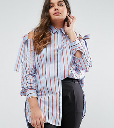 Топ в полоску с открытыми плечами и завязками ASOS CURVE - Мульти