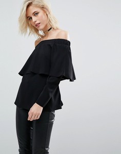 Топ с открытыми плечами и оборкой River Island - Черный