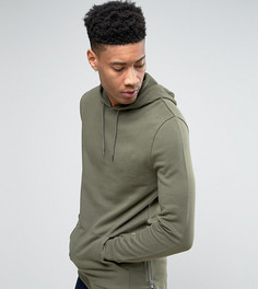 Длинный худи цвета хаки с молниями по бокам ASOS TALL - Зеленый