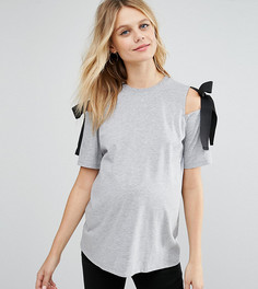 Топ с вырезами на плечах и завязками ASOS Maternity TALL - Серый