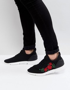 Черные кроссовки с вышитыми розами ASOS - Черный