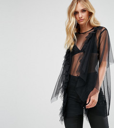 Сетчатый удлиненный топ с оборками ASOS TALL - Черный