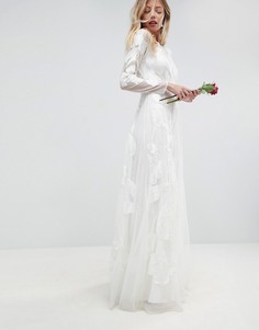 Сетчатое платье макси с цветочной вышивкой ASOS BRIDAL - Кремовый
