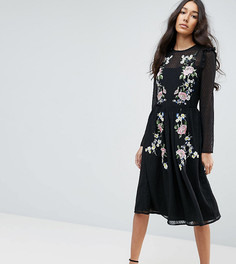 Платье миди с вышивкой ASOS TALL PREMIUM - Черный