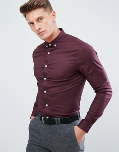 Бордовая рубашка скинни с воротником на пуговицах ASOS - Красный