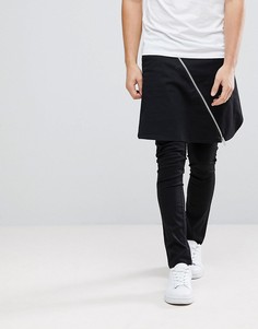 Супероблегающие брюки с юбкой и молниями ASOS - Черный