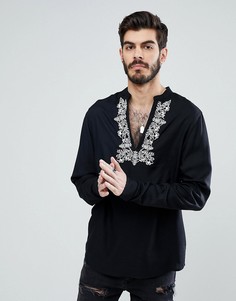 Рубашка классического кроя с вышивкой ASOS - Черный