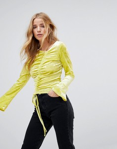 Бархатный топ с присборенной драпировкой Miss Selfridge - Желтый