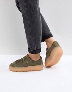 Кроссовки цвета хаки на платформе Puma Trace - Зеленый