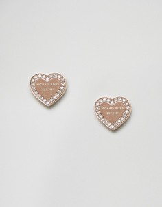 Золотисто-розовые серьги-гвоздики в форме сердца Michael Kors - Золотой