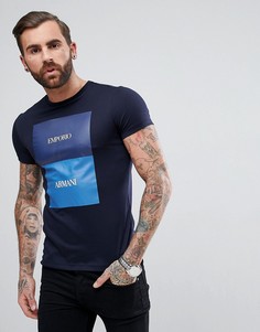 Темно-синяя футболка узкого кроя с круглым вырезом и принтом Emporio Armani - Темно-синий