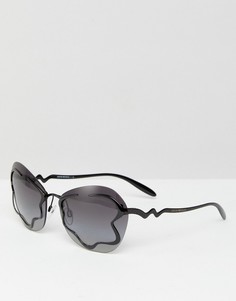 Черные солнцезащитные oversize-очки кошачий глаз 65 мм Emporio Armani 0EA2060 - Черный
