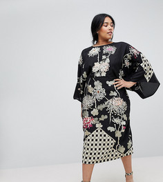 Платье-кимоно миди с вышивкой ASOS CURVE - Мульти