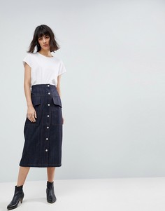 Комбинируемая джинсовая юбка миди в стиле милитари ASOS WHITE - Синий