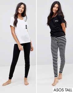 2 пижамных комплекта с леггинсами (в полоску, с вышивкой Dreamy) ASOS TALL - Мульти