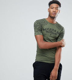 Длинная обтягивающая футболка с принтом ASOS TALL - Зеленый