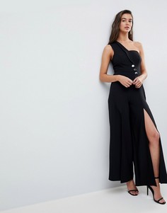 Комбинезон на одно плечо с разрезом ASOS - Черный