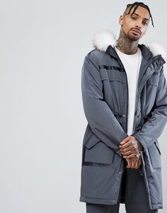 Серая парка с искусственным мехом ASOS - Серый