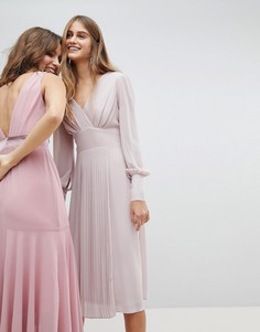 Платье миди с длинными рукавами и юбкой плиссе TFNC WEDDING - Коричневый